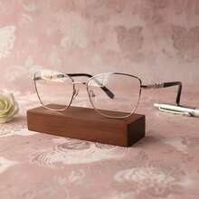 Elegant Party Style. Copper Alloy. No Glasses. All Seasons. Affordable Luxury In Geometric Style: Retro Black And Gold Eyeglass Frames With Gold Accents. - 紅木色 - 查看 2