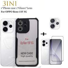 3IN1 For Reno 15 5G/Reno 15F 5G Case Acrylic-Shockproof-Clear-Rugged-Transparent Matte Anti-Yellowing Phone Case+9H Hardness Tempered Glass Screen Protector For Reno 15 5G/Reno 15F 5G Anti Scratch-Crack Resistant-Bubble Free For Gaming-Outdoor- School-Travel+Lens Film 3 Packs Value Set -Easy Install Kit - Black - View 6