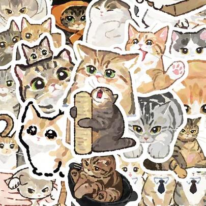 Cartoon Cat Cute Stickers, DIY Stationery Stickers, Cartoon Cute Creative Interesting Waterproof, Candy Stickers, Phone Stickers, For Scrapbooking, Bullet Journals, Notebooks, Crafts, Water Bottles, Guitars, Skateboards, Motorcycles, Helmets, Luggage, Phones, Computers, Back To School Supplies, Winter Goods, Thanksgiving, Christmas, Saudi National Day, Birthdays, Holidays, New Year, Valentine's Day, Gifts For Boyfriends/Girlfriends, Adults
