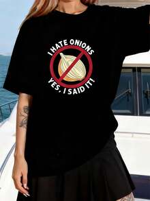 Camiseta Anti-Cebolla "Odio las Cebollas" para mujer, camiseta deportiva para actividades al aire libre, camisetas gráficas, tops cortos, conjuntos, camisetas. MKK8 - Negro - Ver 8