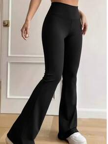 Women's Plain High-Waisted Flare Leggings With A Comfortable Style - màu đen - Xem 3