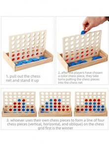 四连棋木制棋盘游戏，可折叠四连棋游戏，经典策略家庭娱乐玩具，旅行、聚会木制连棋游戏 - 彩色 - 查看 6