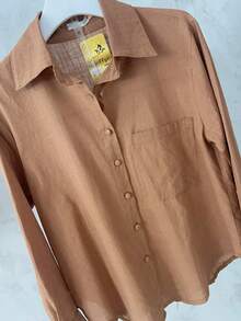 Lightweight Women's Set | Long-Sleeved Shirt And Shorts With Elastic At The Back | Semi-Sheer - 棕色 - 查看 5