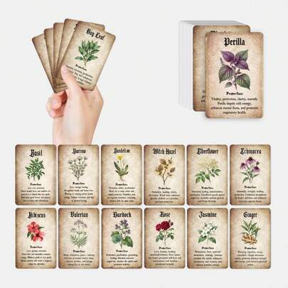 36 PCS Vintage Herbal Witchcraft Cards With Botanical Illustrations For Spiritual Guidance, Meditation, And Intention Setting, Perfect For Witches, Pagans, And Spiritual Practitioners, Ideal For Altar Decor, Spellwork, Divination, And Daily Spiritual Practice, Featuring 36 Unique Herbs With Magical Properties And Correspondences For Protection, Love, Clarity, Vitality, And More, Portable Pocket-Sized Deck For On-The-Go Spiritual Connection And Personal Growth