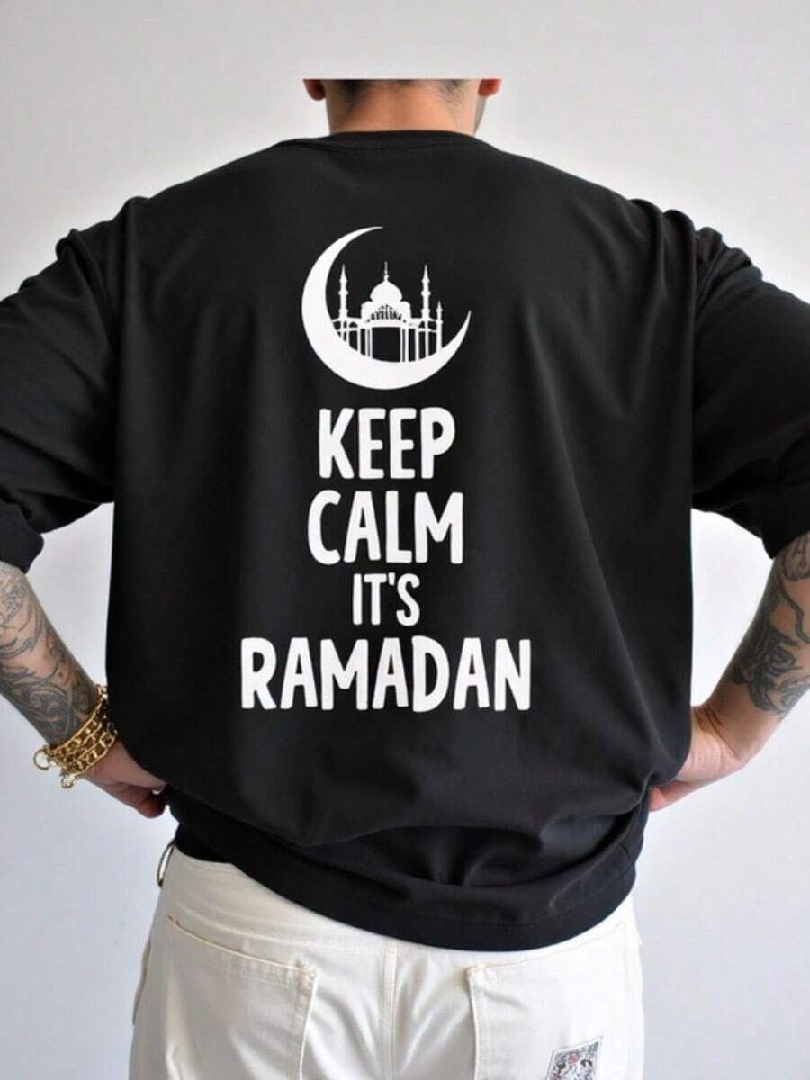 Camiseta de cuello redondo casual de los hombres con impresión trasera, top de los hombres, regalo para los hombres - Negro - Ver 1