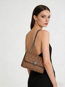 1pc Minimalist Fashion Indentation Diamond Shape Square Bag Lock Closure Flap Opening Metal Chain Shoulder Bag Suitable For Women's Daily Casual Use,2025 Fall/Winter Retro Hong Kong Style Quilted Crossbody Bag - Chain Lock Small Square Bag,Y2K Glossy Quilted Bag - Lock Detail Mini Crossbody Purse For Women, Versatile Day To Night Bag, Shiny Patent Shoulder Bag For Jeans & Dress Outfits,Secret Santa Gifts For Women,Christmas Market Bag [US Local Warehouse] - 彩色 - 查看 6