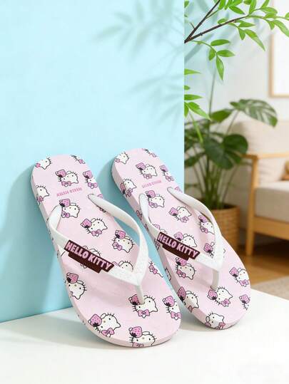  Sanrio Kuromi & Cinnamon Roll & Hello Kitty Slippers, Spring/Summer Toe-Ring Sandals, Round Toe Flat Flip Flops, Cute Cartoon, Indoor/Outdoor Beach Casual Slip-On Slippers