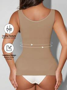 Women's Autumn Seamless Slimming Tank Top, Crew Neck, Tummy Control - Camel - View 3