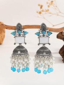 一对传统耳环，优雅的水钻和仿珍珠流苏耳坠，时尚饰品，适合女性和女孩日常、节日、婚礼和派对佩戴/珠宝礼物 - 經典的 - 查看 7