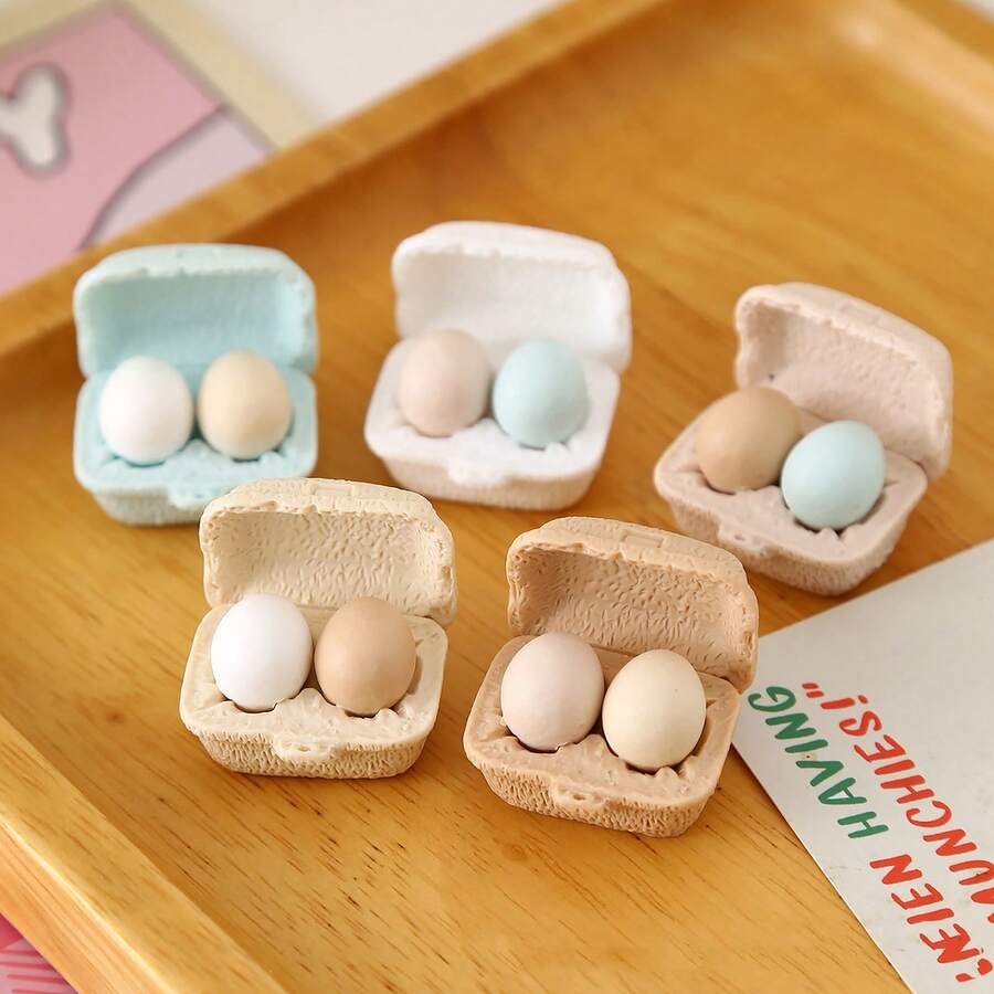 3 cajas de huevos de gallina miniatura realistas para casa de muñecas con bandejas, accesorios de cocina de casa de muñecas de color aleatorio, juguetes de modelo - multicolor - Ver 1