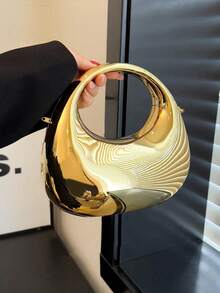 Mirror Acrylic Crescent Moon Box Handbag, Oversized Crescent Bag, Fashion Versatile Chain Shoulder/Crossbody Purse, Phone, Lipstick, Earphone Storage, Valentine's Day Gift - Vàng - Xem 1