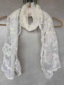 1 chiếc khăn choàng cổ họa tiết Paisley thanh lịch bằng polyester (chất liệu polyester) kiểu Hàn Quốc, màu trơn, thêu ren, khăn quàng cổ trang trí đa năng, khăn dài nhiều chức năng, phù hợp cho mọi mùa. - Màu be - Xem 3