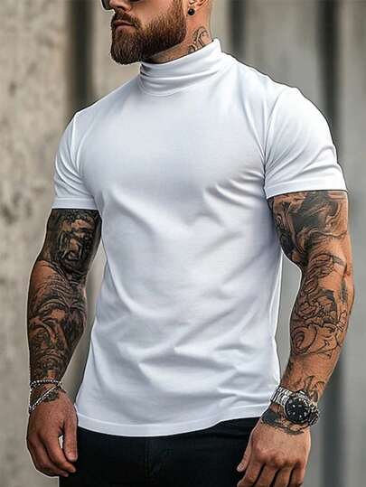  GRDR Men's Mock Neck Short Sleeve T-Shirt, Comfortable & Breathable, Suitable For Outdoor Leisure & Sports