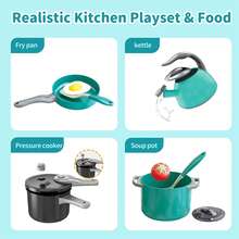 KOPPOP Kitchen Play Accessories, Interactive Playset, Pretend Cooking Set With Pots, Pans, Utensils & Cookware For Creative Fun - Green - View 2