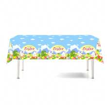 1件/2件装复活节桌布，兔子和彩蛋篮图案，适合复活节晚餐和春季派对 - 多色 - 查看 9