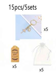 15件/5套锌合金十字架吊坠、卡片、钥匙扣套装（包含5个钥匙扣、5张卡片和5个欧根纱袋）。适用于派对、教师节、感恩节、母亲节礼物、小礼物、生日派对、洗礼、毕业典礼、纪念日、礼品袋填充物、结婚纪念日等场合。 - 均碼 - 查看 10