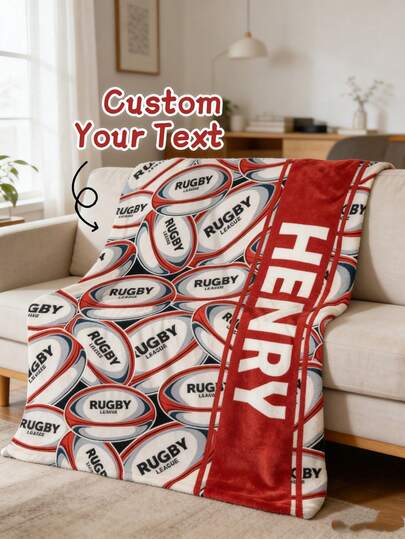 1Pc Personalized Football Blanket, Custom Name, Soft Flannel Fleece Throw, Sports Fan Blanket, Home Decor, Game Day, Tailgate, Birthday Gifts, Holiday Gifts, Christmas, Valentine's Day, Special Events