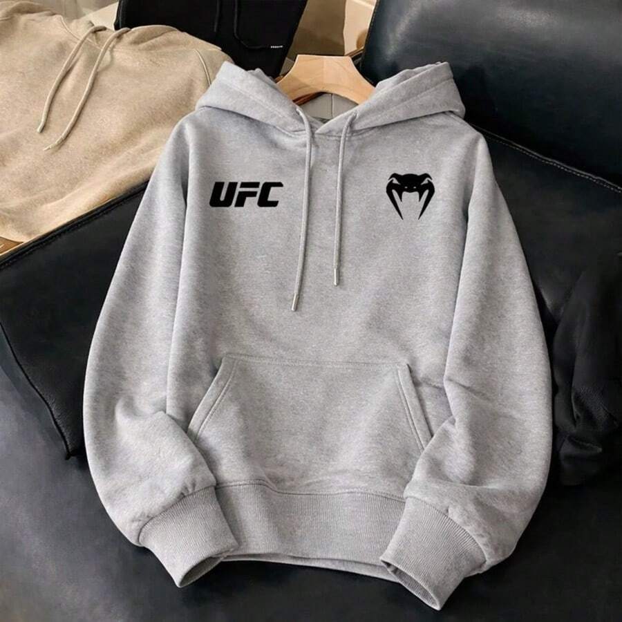 Cotton Hoodie Sweatshirt With Cobra Fighting, Fitness, , Unisex Fashion, Immediate Shipping - Xám - Xem 1