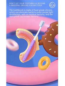 New U-Type Manual Toothbrush For Toddlers & Kids 2-12 | Soft Silicone Bristles For Boys & Girls | Teeth Protection - Huang (ages 7-14) - View 2