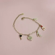 1pc New Arrival Multi-Pendant Ocean Holiday Style Beach Fish Tail Octopus High Heel Charm Bracelet, Daily Wear For Women - Gold - View 10