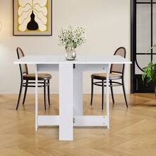 Modern Folding Table, Folding Table For The Kitchen, For Small Spaces, With 2 Folding Leaves, Seats 2-4 People, 102.5 * 76 * 73 Cm - 純白色 - 查看 5