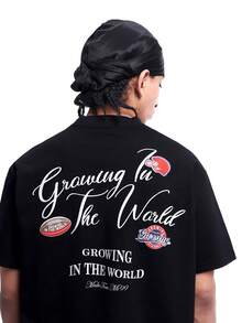 MT99 美国保险植绒印花圆领休闲足球风短袖休闲度假衫 - 黑色 - 查看 4