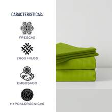 Juego de Sabanas para Cama, Sabana Bajera, Sabana Plana y Funda de Almohada, Cajon Amplio, 2800 Hilos, Premium, Tamaño Individual Matrimonial Queen King - Verde Limón - Ver 4
