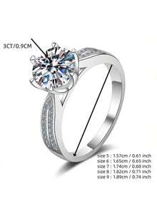 1pc 925 Sterling Silver 3 Carat Round Moissanite Ring, Exquisite Luxury Jewelry Engagement/Wedding Ring With GRA Certificate And Gift Box - 3CT One Piece - View 7