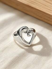 1件简约独特925纯银热销双心连心戒指珐琅孤星州戒指母爱戒指装饰心形戒指轻盈缆绳链波西米亚风高端轻奢DIY吊坠女士精美珠宝情人节礼物JA - Mother's Love Ring - 查看 6