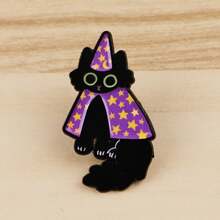 可爱卡通猫牛珐琅徽章动物虎鲸搞笑浣熊语录胸针金属翻领别针徽章背包服装配饰珠宝朋友礼物 - 黑色 - 查看 6