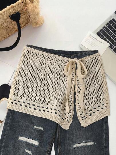 大码女式休闲优雅时尚舒适度假旅行Y2K派对纯色针织镂空叠层沙滩度假日常穿着，适合春、夏、秋、冬四季穿着。