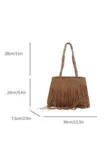 New Arrival Large Capacity Elegant Tassel Fashion European And American Casual Versatile Shoulder Bag - Khaki - View 6