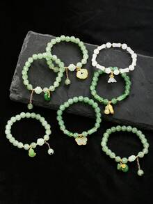 7pcs Elegant Faux Jade Butterfly, Gourd, Ruyi Pendant Bracelet Set, Women's Daily, Party, Holiday Gift Accessories - Multicolor - View 10