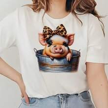 1个/2个/3个豹纹蝴蝶结小猪热转印布贴，DIY熨烫布贴，适用于T恤、连帽衫、棒球帽、帆布包 - L+S - 查看 7