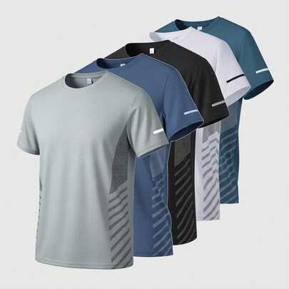 2026新款男士透气运动T恤，网眼拼接设计，高弹修身剪裁，跑步、健身、训练、户外运动必备