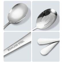 2件套/6件套银色餐具，包括1个汤勺和1个漏勺，采用优质不锈钢制成，适用于自助餐、派对、婚礼和其他场合。 - 查看 3