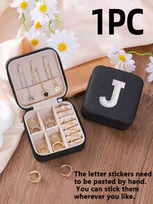 1pc Personalized Initial Letter Jewelry Box, Faux Diamond Pattern Decor, A-Z 26 Letters Mini Jewelry Box, Portable Jewelry Travel Case With Zipper For Earrings, Rings, Necklaces, Makeup, Bridesmaids Gift - Multicolor - View 85