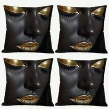 100% Polyester Dekorativer Kissenbezug, 17.7X17.7 Inch, moderner nordischer Stil Kissenbezug - auffälliges goldenes Make-up und Wimpern Design, Kissenbezug für Raumdekoration, reißverschlussloser Zierkissenbezug für Sofa, Kisseneinsatz nicht enthalten - schwarz+gold - Übersicht 19