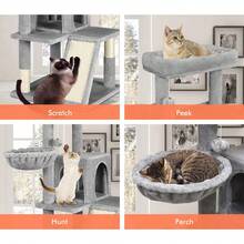 B BEASTIE BEASTIE Cat Tree Scratching Post Scratcher Tower Condo House Furniture Wood 100cm - Light Grey - View 9