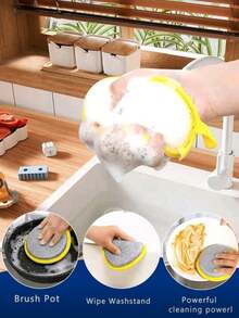 3pcs/6pcs/10pcs/12pcs/200pcs/Double-Sided Dish Sponges With Steel Wire Scrubber, Long-Lasting And Reusable Kitchen Cleaning Sponges For Dishes, Tabletops, Stove Surfaces, Etc. - A - View 3