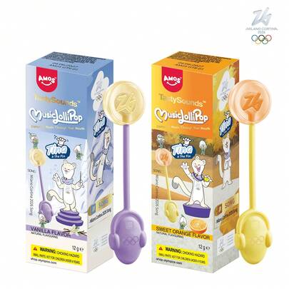 AMOS TastySounds Sugar Free Natural Fruit (Orange & Vanilla) Flavor Music Lollipop Candy - Individually Wrapped Perfect Party Gift