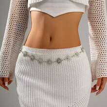 时尚性感金属向日葵腰链，独特人脸吊坠身体链，闪亮波西米亚风锌合金女士腰链，适合春、夏、秋、冬四季佩戴。 - 銀色 - 查看 11