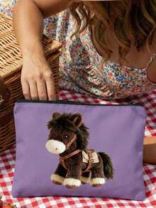 Die Schminktasche zum Jahr des Pferdes 2026 hat eine süße und verspielte Pferde-Form, die glücksbringende Elemente und Details enthält und für Taschen und Rucksäcke verwendet wird. Sie symbolisiert Glück, Wohlstand und Urlaubssegen. Wiederverwendbare Pferde-Tasche mit Pferde-Design, leicht, Kosmetik- und Toilettenartikel-Organizer-Tasche, Reißverschluss-Kosmetiktasche, Aufbewahrungsorganizer, Reiseessentiell - Verschiedenfarbig - Übersicht 3