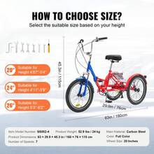 Folding Adult Tricycle, 20-Inch 7-Speed Adult Folding Trikes, Carbon Steel 3 Wheel Cruiser Bike With Large Basket & Adjustable Seat, Shopping Picnic Foldable Tricycles For Women, Men, Seniors - Đỏ - Xem 7