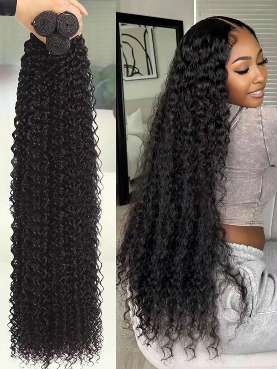 Uveous 12A Curly Wave Bundles Human Hair Raw Kinky Curly Human Hair Bundles 20 20 20 Inch Natural Black Ultra Soft Afro Raw Remy Hair Extensions - Natural Black - 查看 1