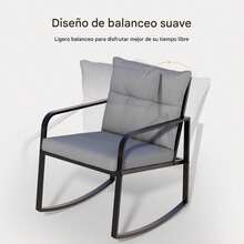 Juego de bistró mecedor de 3 piezas, muebles de patio de acero negro, juego de sillas de porche con mesa de centro de vidrio y cojín de respaldo, para balcón, jardín, terraza y patio trasero - Gris Claro - Ver 6