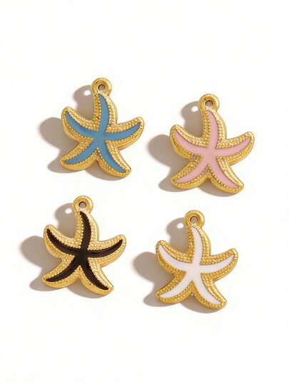 2 piezas de colgantes de acero inoxidable con esmalte con forma de estrella de mar chapados en oro de 18K, accesorios y suministros para hacer joyas DIY