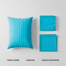 Juego de Sabanas para Cama, Sabana Bajera, Sabana Plana y Funda de Almohada, Cajon Amplio, 2800 Hilos, Premium, Tamaño Individual Matrimonial Queen King - Azul Cielo - Ver 5