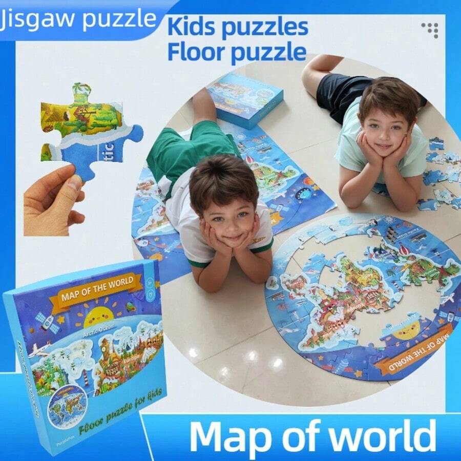 PurpleFox Dinosaur & World Map Floor Puzzle, Educational Toy For Children 3+ Years Old, 3-6 Years, 8-10 Years, Unisex, Christmas Gift