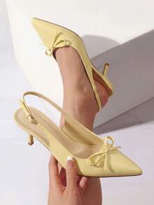 Women's Slingback Kitten Heel Pumps, Pointed Toe With Bow, 2.17" Low Heel – Comfortable Dress Shoes For All-Day Wear - 黃色 - 查看 4